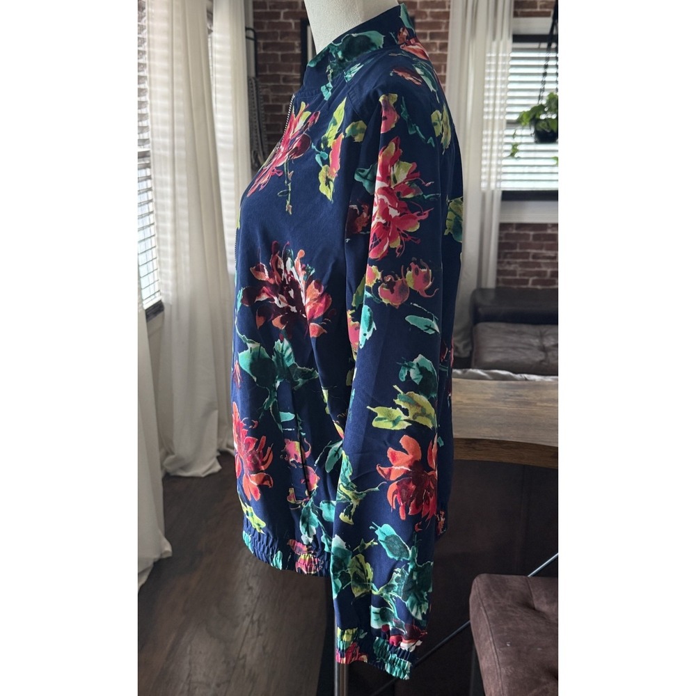 Susan Graver Women's Sz M Printed Woven Zip-Front Satin Bomber Jacket Floral - Picture 4 of 7